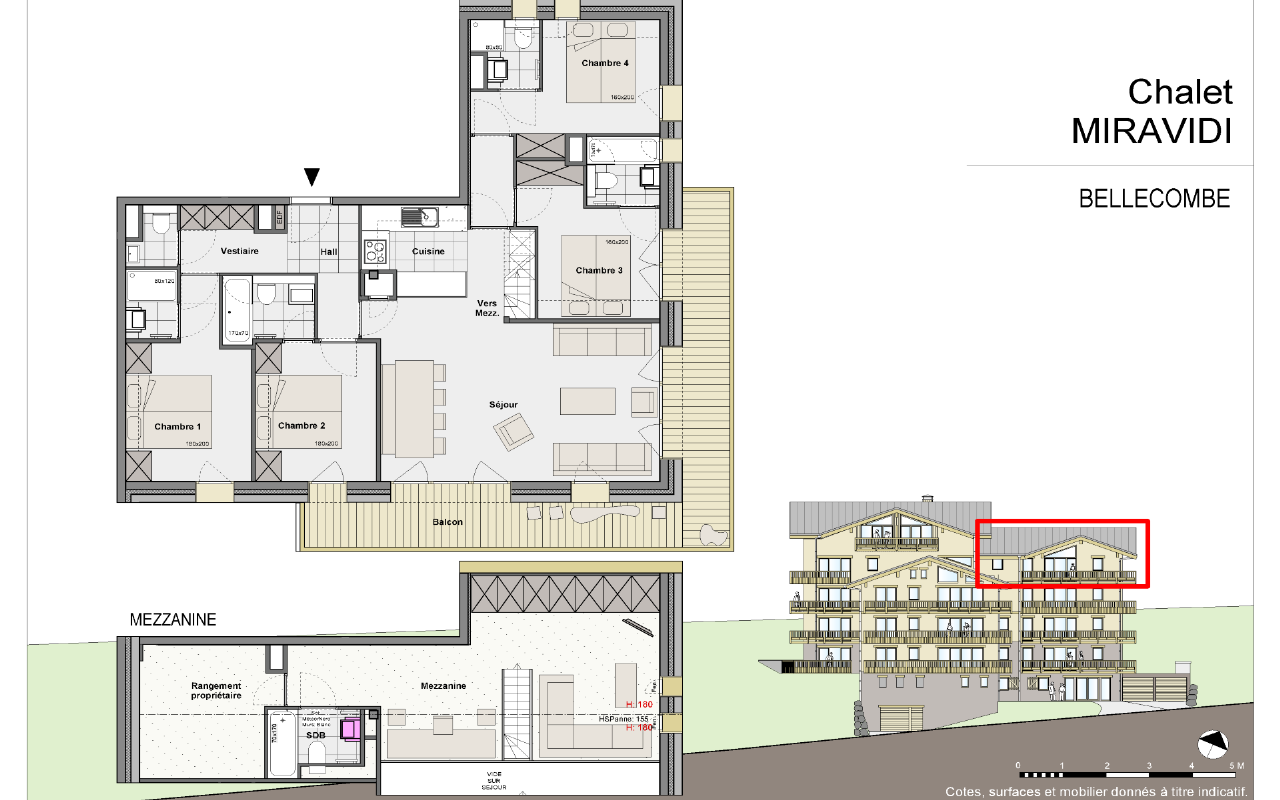 Appartement Bellecombe-8 personnes -    4 chambres + mezzanine