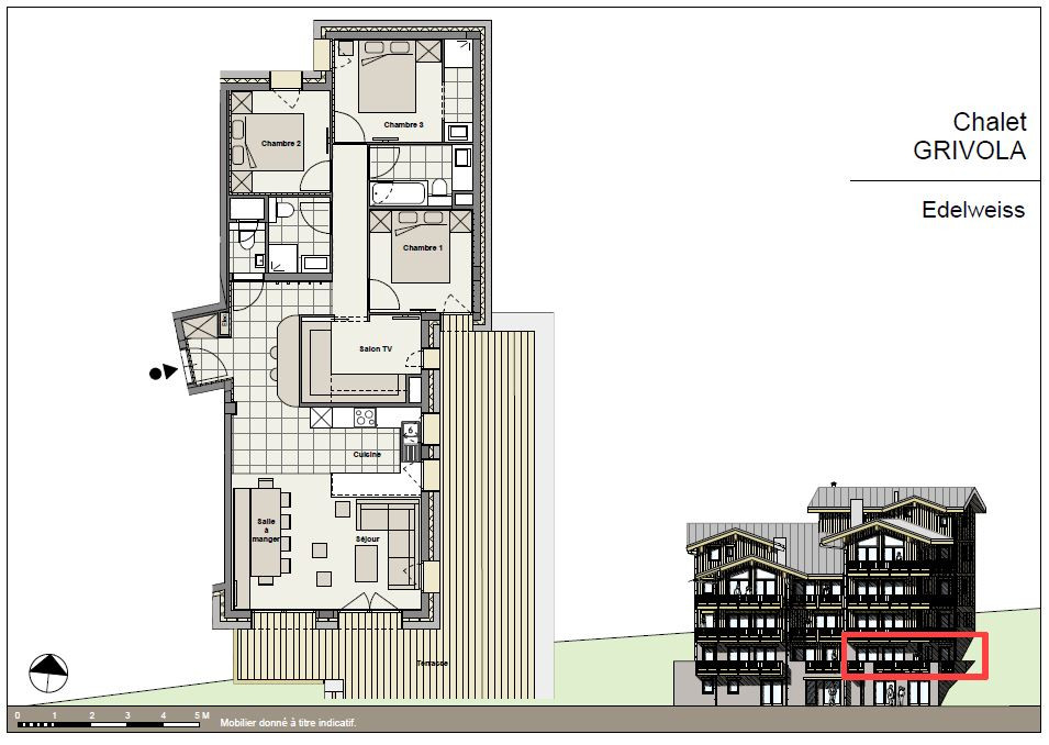 Plan appartement Edelweiss RIT003, Chalet Grivola, La Rosière