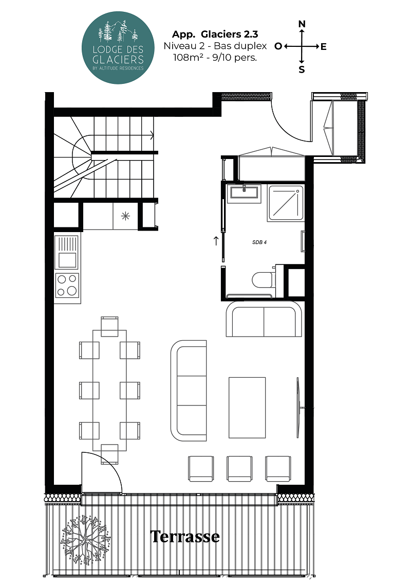 Plan appartement Glaciers 2.3 bas duplex à La Rosière