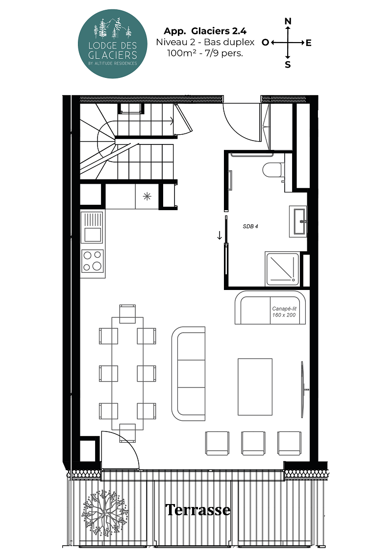 Plan appartement Glaciers 2.4 bas duplex à La Rosière