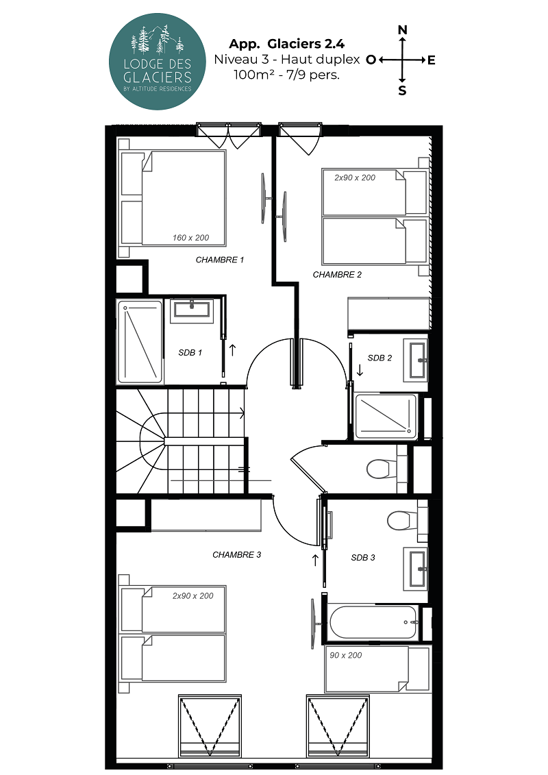 Plan appartement Glaciers 2.4 haut duplex à La Rosière