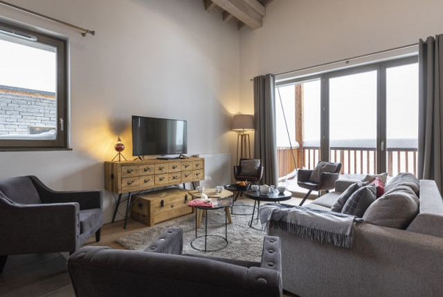 Séjour, Appartement 4 pièces, Le Hameau de Barthélémy, La Rosière, vue 3 - © Manu Reyboz sejour-appartement-4-pieces-le-hameau-de-barthelemy-la-rosiere-vue-3
