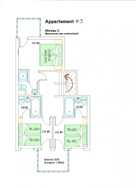 Plan de l'appartement APTN3, Le Planica, La Rosière, niveau 2 plan-de-l-appartement-APTN3-le-planica-la-rosiere-niveau-2