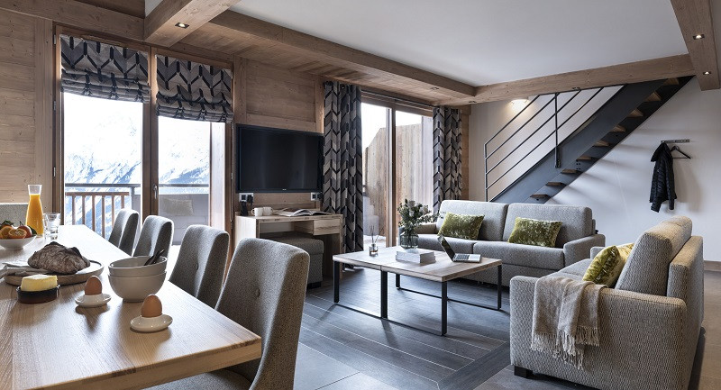 Séjour, Appartement 4P8PERSP, Alpen Lodge, La Rosière, vue 3 sejour-appartement-4P8PERSP-alpen-lodge-la-rosiere-vue-3